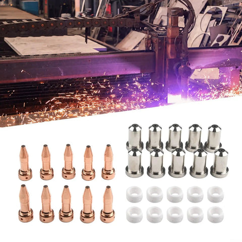 Plasma Cutter Consumables 23 27 30 Piece Set With 10 Electrodes 33366XL 10 80 Amp Cutting Tips 33418 And 10 Rings 33367