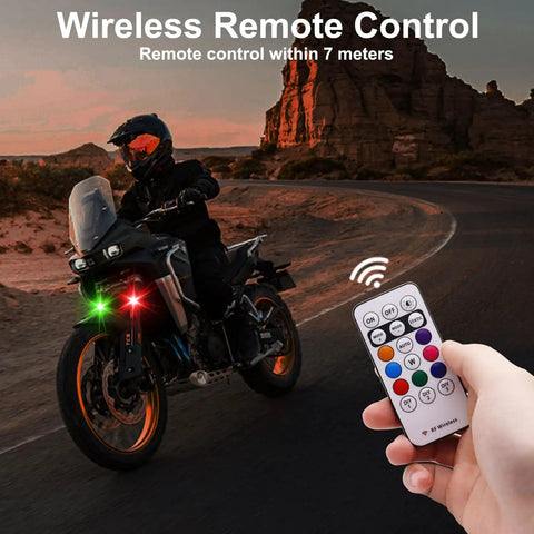 Motorcycle with 4 Pack Wireless LED Strobe Lights With Remote Control, 8 Colors USB Charging Waterproof Anti Collision Emergency Warning