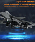 Close-up of F47 RC Fighter Drone For Kids with blue LED lights, showing altitude hold feature, Super Easy To Fly Remote Control Jet.