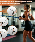 Adjustable Resistance Band Wall Mount System Heavy Duty Steel Anchor Kit For Home Gym with user demonstrating exercises.