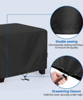 Outdoor Ottoman Cover 26W By 26D By 18H Square Coffee Table Waterproof All Weather Protection, close-up of drawstring closure and sewing detail.