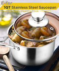 1 Quart Stainless Steel Saucepan With Glass Lid For Easy Cooking on a stovetop with food inside