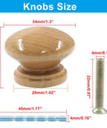 Diagram showing dimensions of wood dresser knobs mushroom shape drawer pulls set of 6 for kitchen cabinets wardrobe cupboard and dresser
