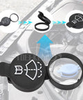 Windshield Washer Fluid Cap Replacement For GM Rides And SUVs installed on a vehicle reservoir, illustrating installation steps