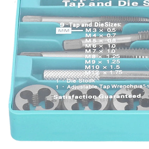 High Performance Metric Tap And Die Set With 60HRC Hardened Steel For Perfect Thread Repair On Metal And Automotive Parts. Ideal For DIY Garage Mechanics And Hard Use Projects Needing Durable Hacks In Your Toolbox Today., M3-M12 taps in blue case