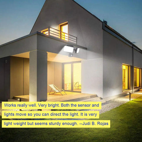 Outdoor Motion Sensor Flood Light 20W Waterproof Security Wall Fixture with Adjustable Heads 180 Degree Sensing on a modern house