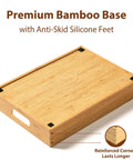 Bamboo Kitchen Lids Organizer With Adjustable Dividers For Food Storage Containers Up To 9.5 Inches, anti-skid silicone feet.