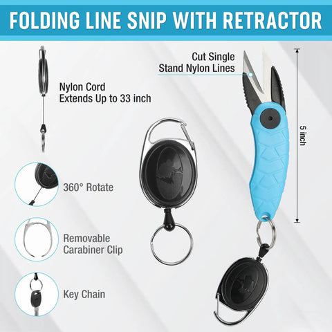 Folding line snip with retractor, 6 Piece Fishing Tools Kit With Pliers Fillet Knife Fish Lip Gripper Hook Remover Digital Fish Scale