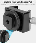 Close-up of Finderscope Mount Adapter with dovetail base, 1/4 inch hole, locking ring with rubber pad, hotshoe coldshoe ready