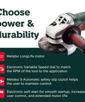 High Torque Angle Grinder With Electronic Variable Speed, 13.5 Amp, 2800 To 9600 RPM, Lock On Convenience, 4.5 And 5 Inch Wheel