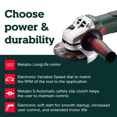 High Torque Angle Grinder With Electronic Variable Speed, 13.5 Amp, 2800 To 9600 RPM, Lock On Convenience, 4.5 And 5 Inch Wheel