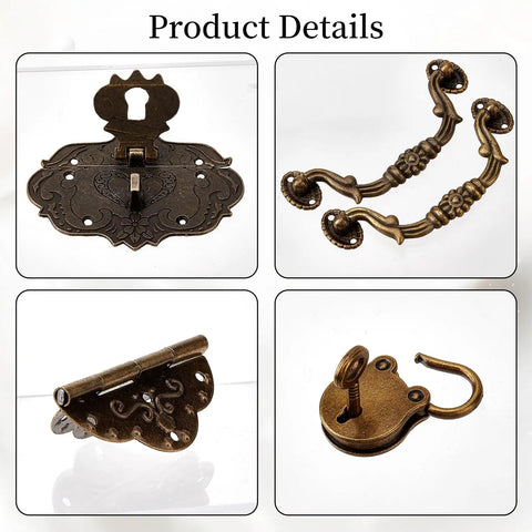 Vintage Locking Handle And Hinge Kit In Antique Bronze Zinc Alloy for DIY Jewelry Box Decor with handles and hinges