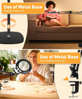 Large Floor Magnifying Glass With Light And Stand in a living room, adjustable height, used for reading and hobbies.