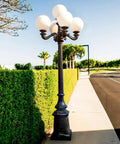 9.5 Ft Five Arm Victorian Outdoor Post Light in Black Finish, 110V Ceramic Socket, 75W Max, Five Shatterproof Globe Shades