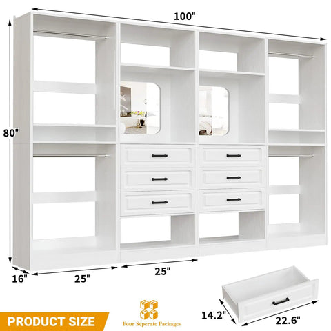 Straight Up Dream Closet Setup Modular Storage Organizer With Drawers And Full Length Mirror White Closet Rack System For Bedroom Hassle Free Tool Free Assembly Game Changer For Any Space