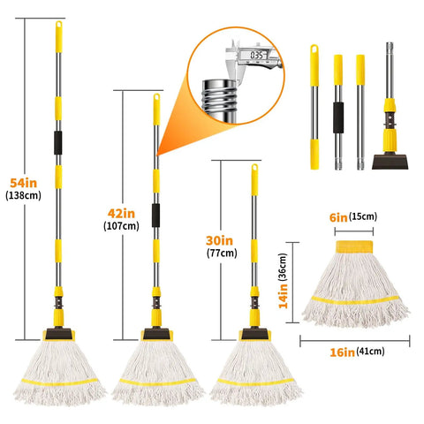 Heavy Duty Commercial Mop With 54 Inch Handle And 53 Inch Stainless Steel Mop Handle Wet Cotton Mop Head For Home Workshop Garage Floors Industrial Grade Beast Wet Mop Yellow dimensions and features