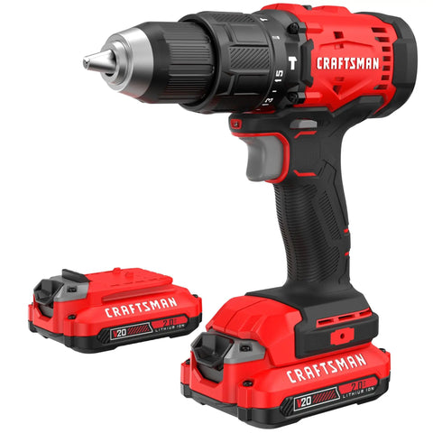 20V Max 1/2 Inch Cordless Hammer Drill With LED Light Includes Two 2Ah Batteries Charger And Double Ended Bit