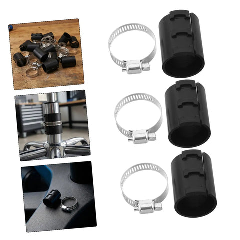 Office Chair Repair Kit With 36 Plastic Tube Clips And 1.2 Inch Stainless Steel Hose Clamps Anti Sinking Clamp Fix For Adjustable Height Cylinders Diy Chair Repair Tools Quick Fix Solution showing components and application.