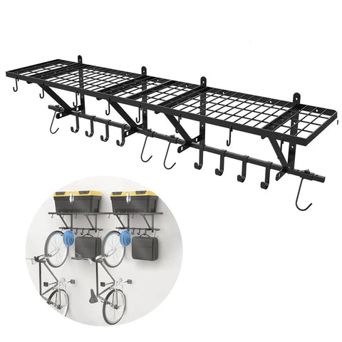 Heavy Duty Wall Mount Garage Shelves Two Pack With Bike Hooks And Mounting Hardware, 31.5 By 14.17 By 13.39 Inch Floating Storage Racks