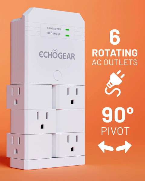 On Wall Surge Protector With Six Pivoting AC Outlets And 1080 Joules Of Surge Protection Space Saving Low Profile Mount White