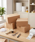 Assorted Shipping Boxes 30 Pack Value Pack With 10 Of Each Size 10x7x5, 9x6x4, And 8x6x4 Corrugated Cardboard Mailers on desk