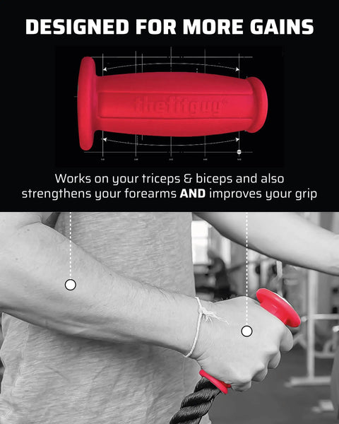Ergonomic Grip Tricep Rope Attachment For Cable Machines 16.5 Inch Length 1.8 Inch Thick Rope Non Slip Ends in use at gym