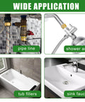 Brass 1/2-inch pipe extension fittings with chrome shower arm, tub filler, and sink faucet.