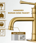 Single Hole Bathroom Faucet In Brushed Brass Gold With Pop Up Drain, 24-Inch Braided Supply Hose close-up, showing spot-resistant finish