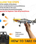 Instructions for takeoff with Powerful Brushless RC Plane For Adults With 4 Channel P51D Mustang RC Airplane 500mm Wingspan.