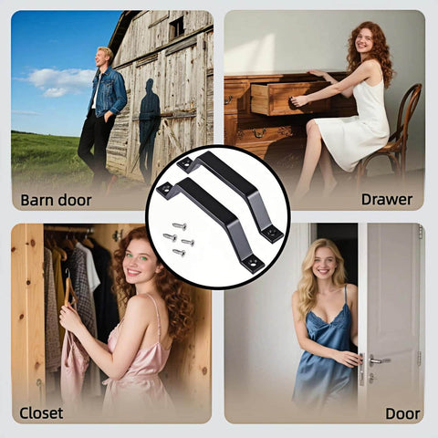 6.1 Inch Matte Black Sliding Barn Door Handle Pull 2 Pack Heavy Duty Zinc Alloy for Cabinet Drawer Dresser Closet