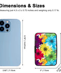 RFID Blocking Metal Card Wallet For Men And Women Ultra Slim Aluminum Card Holder Compact EDC Card Case With Floral Motley Design next to phone showing dimensions