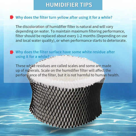 Humidifier Filter A Replacement For Sunbeam And Holmes 4 Pack Keeps Moisture Up with tips shown against a water blue background