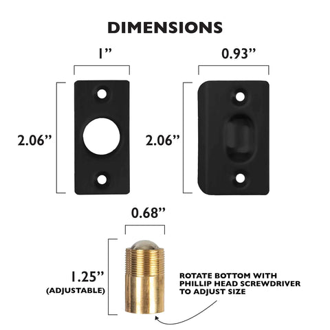 Dimensions of Black Adjustable Ball Catch Latch For French Closet Doors 2 Pack Screw In Door Hardware shown