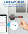 Smart Fingerprint Door Lock With 5 Ways To Unlock, Anti Peep Code, showing inside lock feature and mobile app control