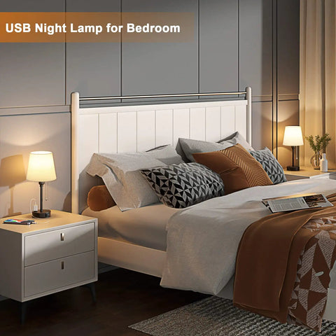 Set Of 2 Cozy Bedside Lamps For Bedrooms With 3 Color Temperatures From 2700K To 5000K USB C And USB A Charging Port And AC Outlet