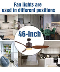 Dope Indoor 46 Inch Ceiling Fan With Three Reversible Wooden Brown Blades And Frosted Glass Light in various room settings