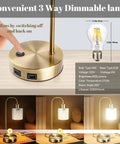 Lit Industrial Brass Table Lamps Set Of 2 With USB Ports For Nightstand And Living Room, dimmable lamp with brightness settings and USB ports