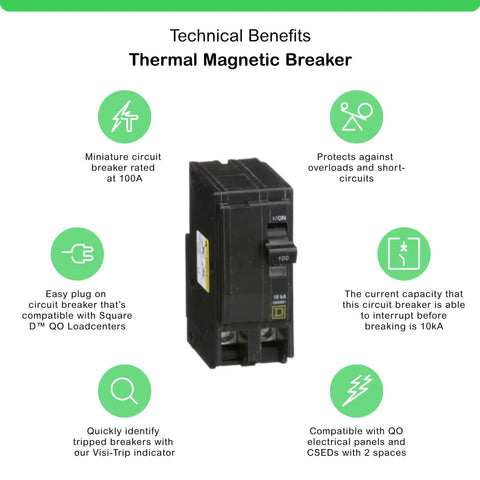 QO 100 Amp Two Pole Circuit Breaker With Plug On Design For 120 240 VAC Easy Install Compatible With QO Load Centers And NQOD Panels