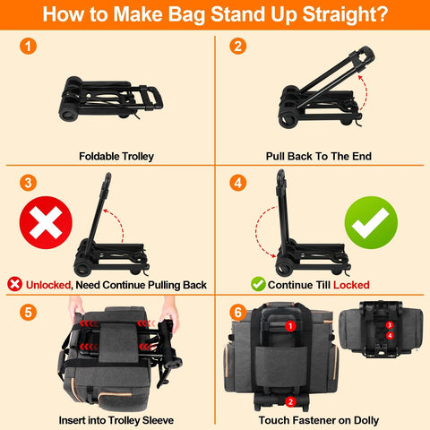 Instructions showing how to assemble the Detachable Trolley Rolling Teacher Tote Bag With Padded Laptop Compartment in elegant gray.