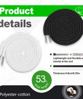 12 Replacement Drawstrings for Pants, Jackets and Hoodies in White and Black with 53 in length shown with product details
