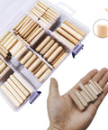 240 Piece Wood Dowels Kit With Sizes One Quarter Inch, Five Sixteenths Inch, And Three Eighths Inch, Tapered Ends With Beveled Grooves