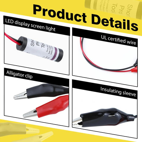 HVAC 24V Short Finder Tool With Red LED Indicator Easy Quick Pinpoint Short Circuit In 24 VAC Circuits Resettable Fuse Kit Lightweight Circuit Tester For Fast Diagnostics And Auto Reset, clip wire details