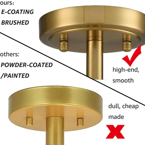 Comparison of brushed gold fixture vs powder-coated fixture for Dope Gold Drum Ceiling Light Fixture, Semi Flush Mount LED Lamp.