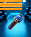 Professional Grade Titanium Hex Head Bolts M6 X 18 mm With Flat Washers In Sharp Burnt Blue Anodized Finish For Badass Bicycle And Motorcycle Gear Including Matching Hardware Kits For Quick Installation On Daily Riders in extreme environments