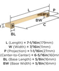 Diagram of Champagne Bronze Bridgeport Cabinet Pull 6-5/16 Inch Center to Center 7-1/16 Inch Total Length with measurements.