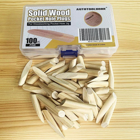 100 Pack Solid PinePocket Hole Plugs For Pocket Hole Jig And Woodworking Projects, 3/8 Inch Diameter, 1.78 Inch Length, with Case
