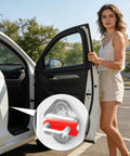 Set Of Four Silicone Auto Door Dampers in a vehicle door channel, red silicone pad visible for noise reduction.