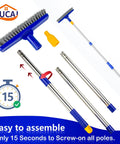 Long Reach Grout Brush With Extendable Stainless Steel Handle For Floor To Wall Cleaning in Dreamy Blue shown disassembled