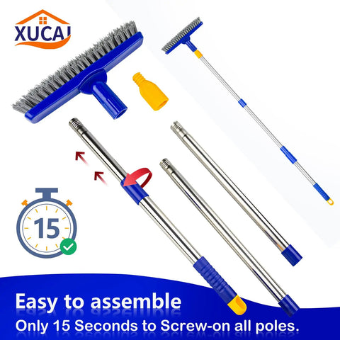 Long Reach Grout Brush With Extendable Stainless Steel Handle For Floor To Wall Cleaning in Dreamy Blue shown disassembled