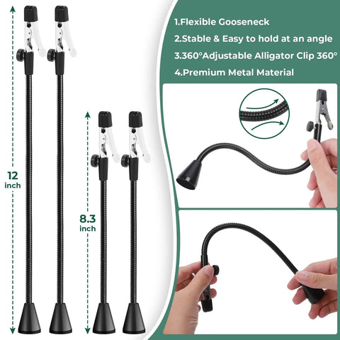 Flexible gooseneck arms with clips of Magnetic Helping Hands Soldering Station, showing adjustable angles and metal material.